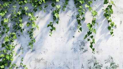 Green vine on the white concrete wall