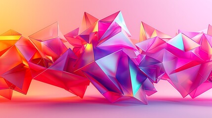 Vibrant abstract 3D composition of multicolored crystal shapes on a gradient background 
