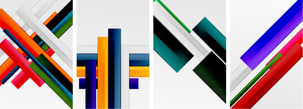 A brands logo showcasing a set of colorful geometric shapes a building, rectangle, triangle, and parallel pattern in electric blue, magenta, and white