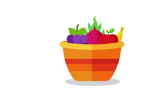 Fruit and Vegetable Basket animation on white background . Food Wooden Basket. Donation, Shopping and Food Delivery Concepts video
