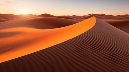 Fototapeta na wymiar Desert panorama with sand dunes at sunrise. 3d render