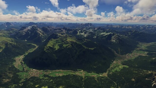 Aerial view of Dolomite Mountains in Trento. Italy