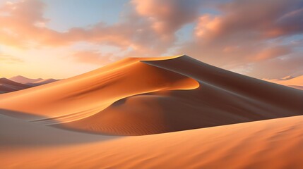 Fototapeta na wymiar Panorama of sand dunes in Sahara desert at sunset. Morocco