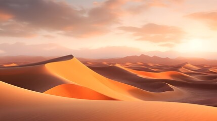 Fototapeta na wymiar Desert panorama with sand dunes at sunset. 3d illustration