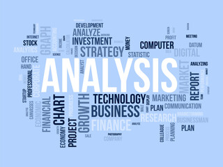 Analysis word cloud template. Business model concept vector background.