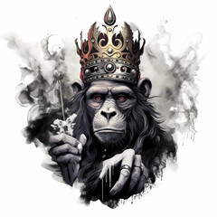 tattoo design of a monkey wearing a crown