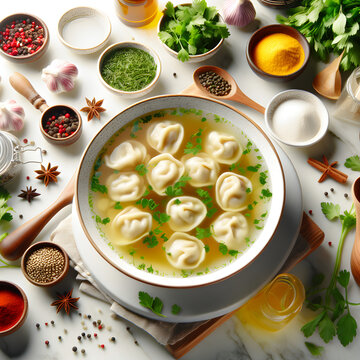 Tushbera Soup with Dumplings in Sunlit Kitchen