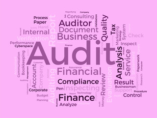 Audit word cloud template. Business model concept vector background.