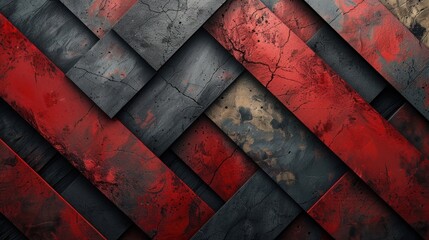 Dark red and grey grunge stripes abstract banner design. Geometric tech background with old wall texture