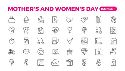 Set of Mother's Day icons. Thin linear style icons Pack. Vector Illustration.Set of outline mothers' day icons. Minimalist thin linear web icon set. vector illustration. Outline icon collection.