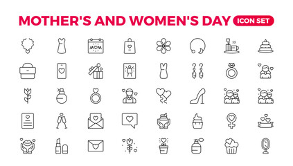 Set of Mother's Day icons. Thin linear style icons Pack. Vector Illustration.Set of outline mothers' day icons. Minimalist thin linear web icon set. vector illustration. Outline icon collection.