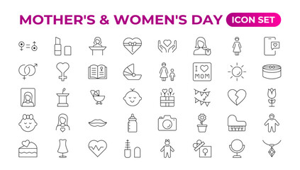 Set of Mother's Day icons. Thin linear style icons Pack. Vector Illustration.Set of outline mothers' day icons. Minimalist thin linear web icon set. vector illustration. Outline icon collection.