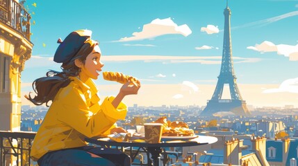 woman in Paris eating croissant
