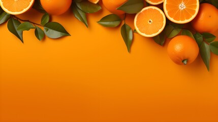 Tangerine oranges, Advertisement, clean and minimal on orange background, HD, Food photography, menu concept with banner copy space for text