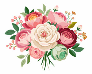 Beautiful bouquet of roses and peonies. Vector illustration.