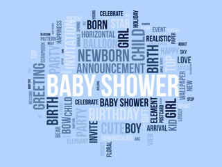 Baby Shower word cloud template. Birthday celebration concept vector background.