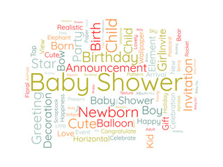 Baby Shower word cloud template. Birthday celebration concept vector background.