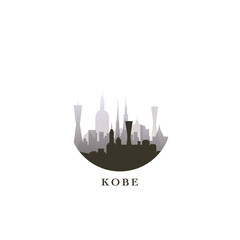 Kobe cityscape, gradient vector badge, flat skyline logo, icon. Japan city round emblem idea with landmarks and building silhouettes. Isolated graphic