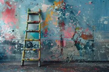 Paint splattered on wall near ladder