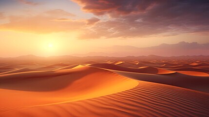 Sunset over sand dunes. 3d render illustration of desert