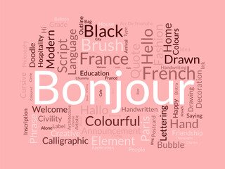 Bonjour word cloud template. Greeting concept vector background. © Rana
