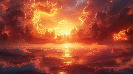 Küchenrückwand glas motiv Dramatic sky at sunset or sunrise with red and orange clouds © tydeline