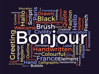 Bonjour word cloud template. Greeting concept vector background. © Rana