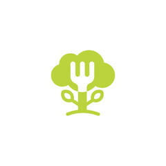A Fork with Vegetable Broccoli Vector Logo Design