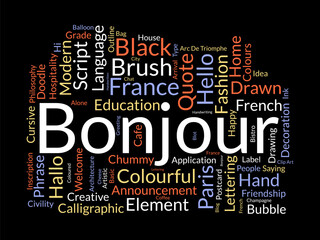 Bonjour word cloud template. Greeting concept vector background. © Rana