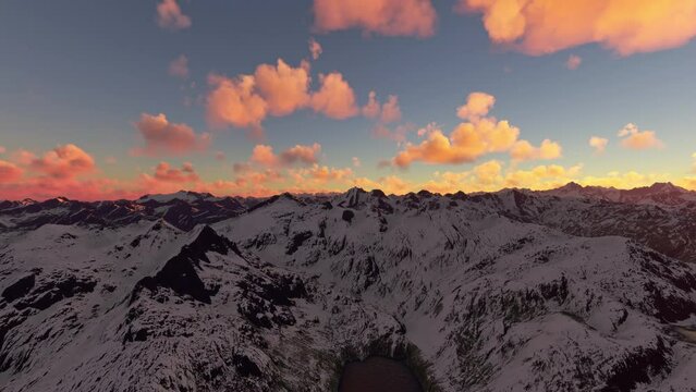 Aerial view at sunset of Lepontine Alps in Airolo. Switzerland