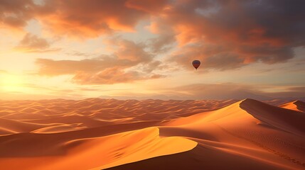 Fototapeta na wymiar Hot air balloon over sand dunes in desert. 3d render