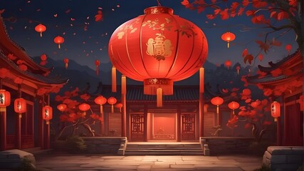 On the eve of the happy Chinese New Year, a Chinese red lantern