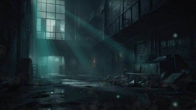 abandoned factory at night
