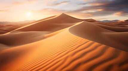Fototapeta na wymiar Panorama of sand dunes in Sahara desert at sunset, Morocco
