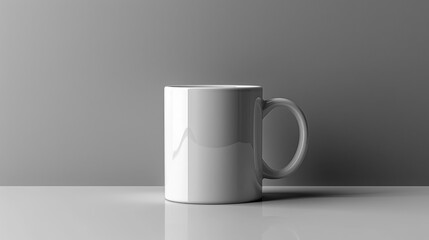 A white coffee cup is sitting on a table - obrazy, fototapety, plakaty