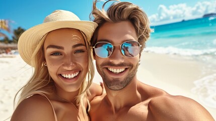 Fototapeta premium Beach bliss close up portraits capturing joyful expressions in a collection of moments