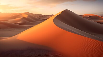 Sand dunes in the desert at sunset. 3d render illustration