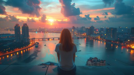 With the city skyline fading into the distance, the woman relaxes in her seat and smiles, knowing that she's on her way to new experiences and memories