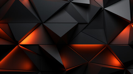 3D panoramic black triangle background. Modern geometric shape gradient metal digital technology wallpaper. Luxury pattern website banner. High-quality ultra-realistic matt finish. Generative AI