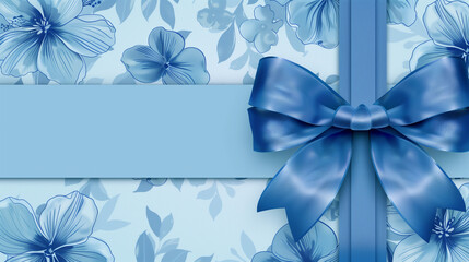 Elegant Blue Bow on Floral Patterned Background