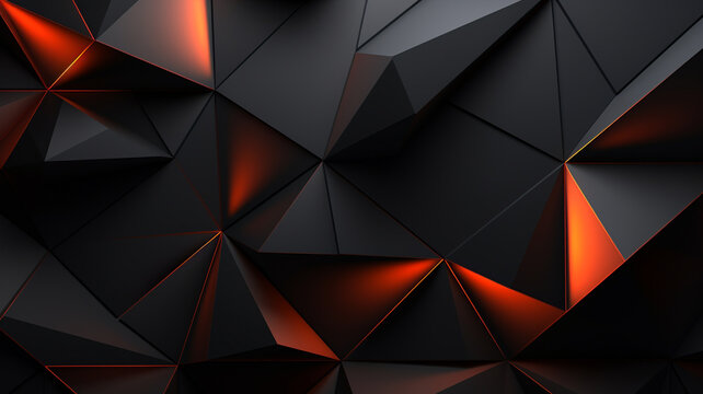 3D panoramic black triangle background. Modern geometric shape gradient metal digital technology wallpaper. Luxury pattern website banner. High-quality ultra-realistic matt finish. Generative AI
