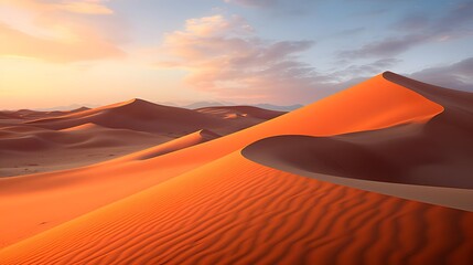 Desert sand dunes at sunset. Panorama. 3d rendering