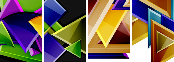 A creative collage of four differently colored triangles arranged on a white background. The symmetry and pattern created by the rectangles showcase a unique piece of art