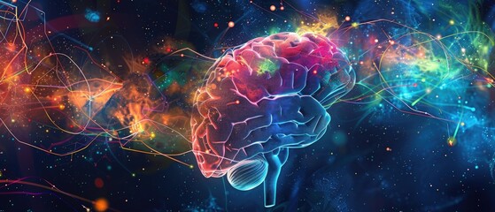 Visualization conceptual of Intelligence human brain with abstract colorful neon line