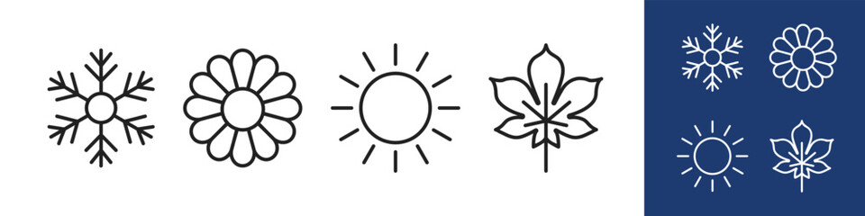 Four seasons icons set. Summer, autumn, winter, spring. Vector season.