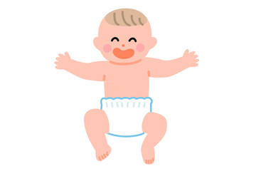 おむつ替えする笑顔の赤ちゃん