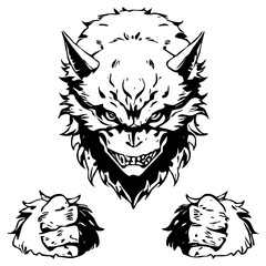 Monster . Line art. Black and white illustration. Print for T-shirts, pattern for tattoos. Generated by Ai