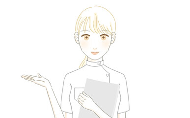 案内をするナースウェアの女性（白衣）
