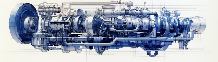 The image is a cutaway view of a large diesel engine.