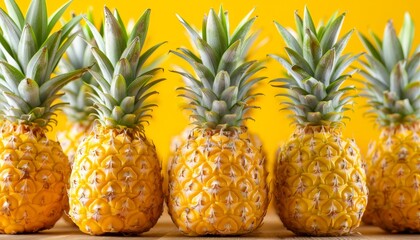 Detailed close up of pineapple, highlighting its captivating color and rich texture - obrazy, fototapety, plakaty